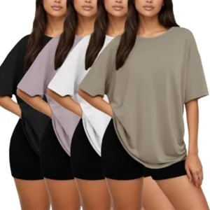 1/2/4 Pack Oversized T shirts, Loose Fit Crew Neck Summer Baggy Tops