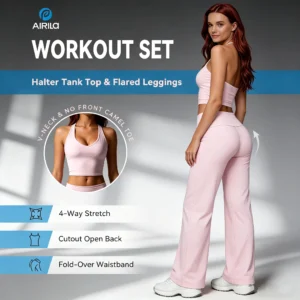 2-Piece Halter V-Neck Yoga Set, Backless Crop Top