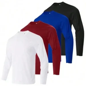 4 Pack Mens Long Sleeve Crew Neck Solid Color T-Shirt Soft Breathable Moisture Wicking Base Layer
